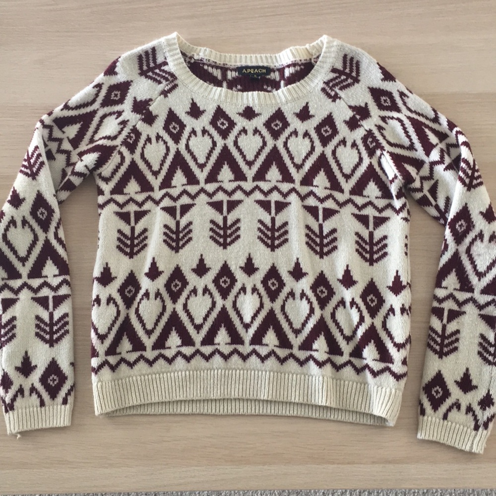 Tribal Patterned Maroon and Cream Sweater